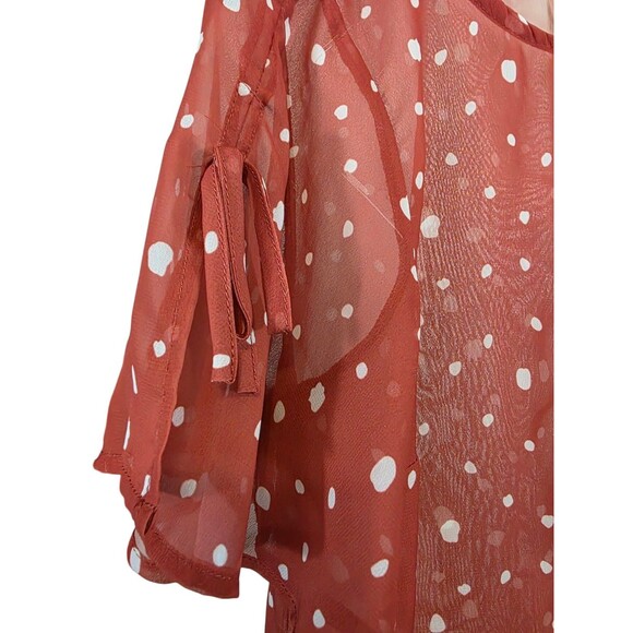 ModCloth Top Womans Medium Orange Specked Sheer  Short Sleeve Blouse Read - Picture 5 of 6